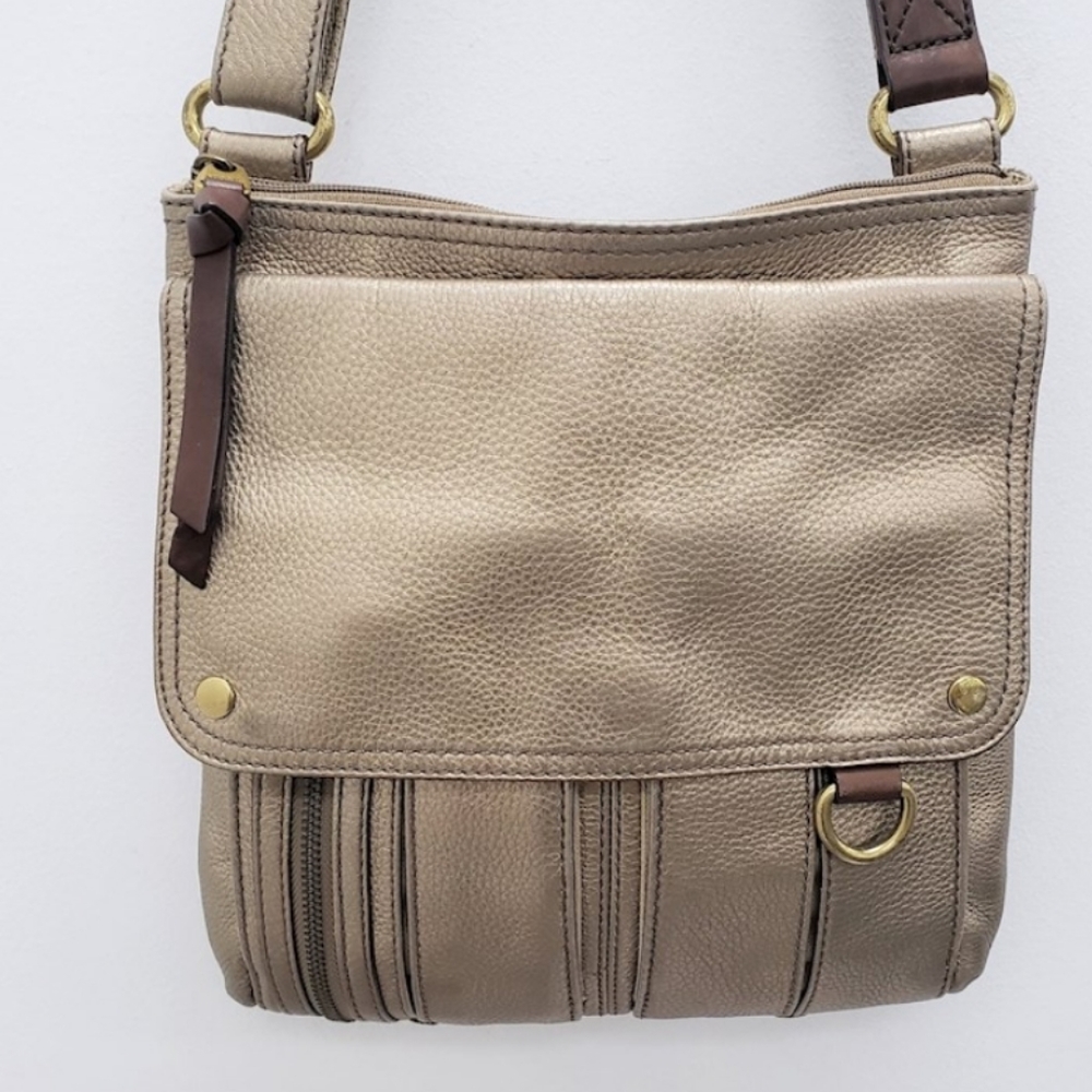 Fossil Morgan Traveler Golden Metallic Crossbody Bag Y2K Leather Purse
